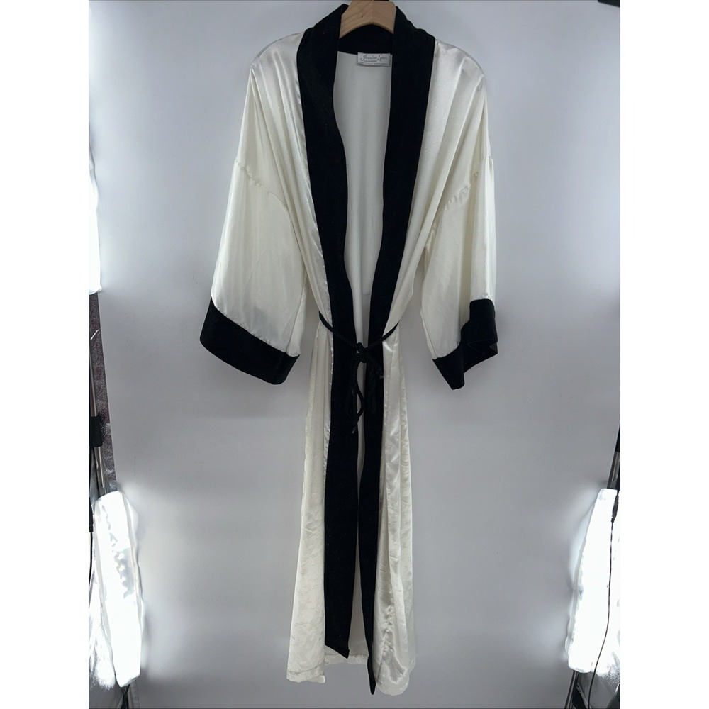 Vintage Jessica Lynn Women's Bathrobe Made In USA White/black One Size  Belted